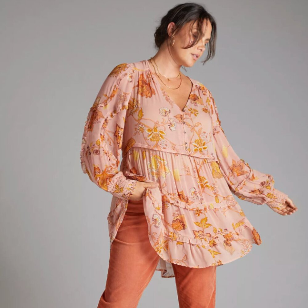 Anthropologie Sheer Henley Tunic – Women’s Large Petite – NWT